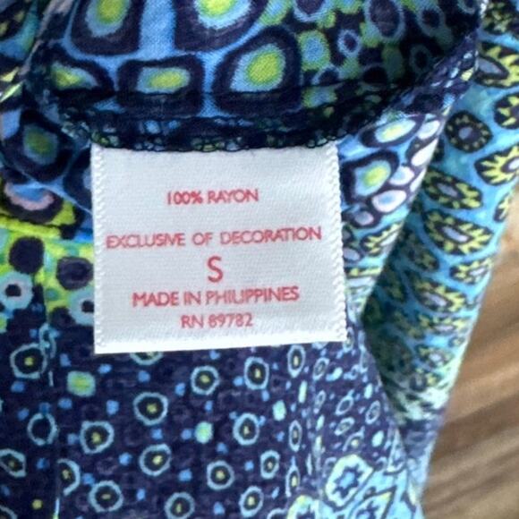 Josie Natori Button Down Short Sleeve Shirt Dress Blue Green Size Small - Picture 6 of 9